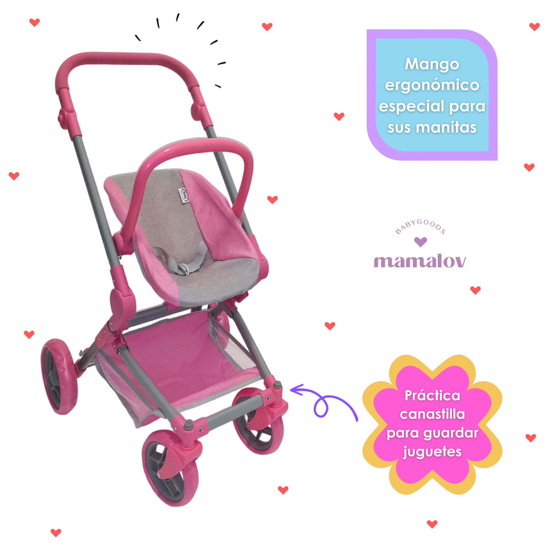 Carriolita De Juguete 3en1 Para Muñecas Ibaby Combo Tré Rosa