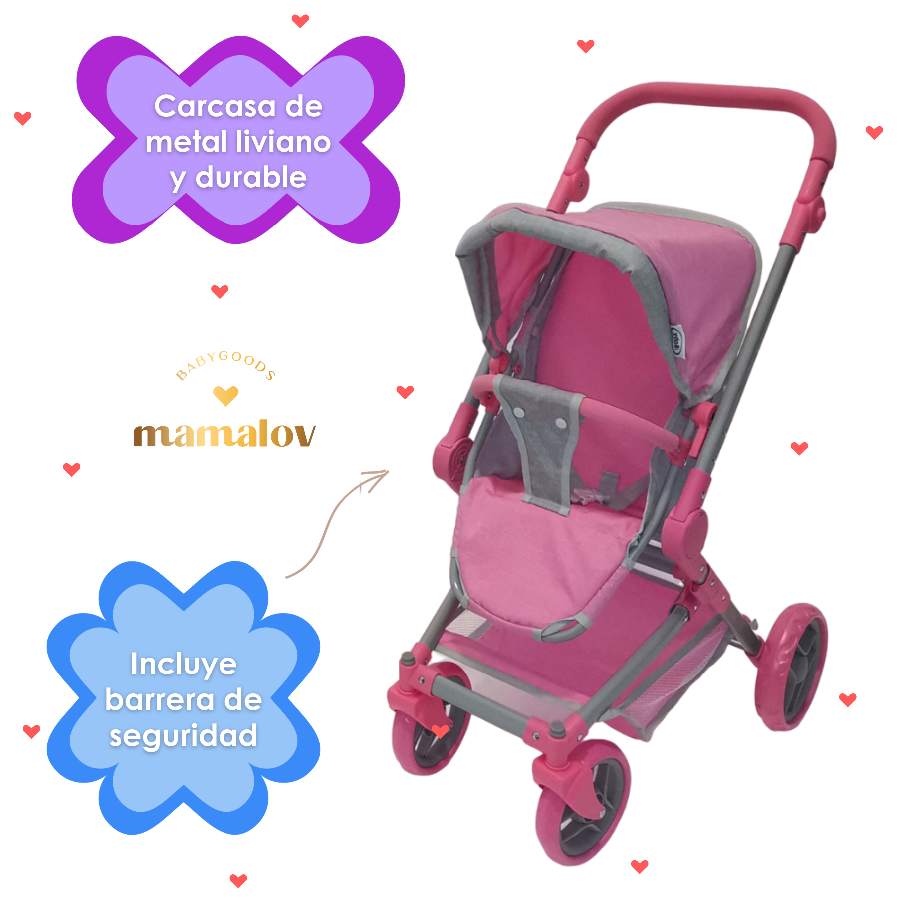 Carriolita De Juguete 3en1 Para Muñecas Ibaby Combo Tré Rosa