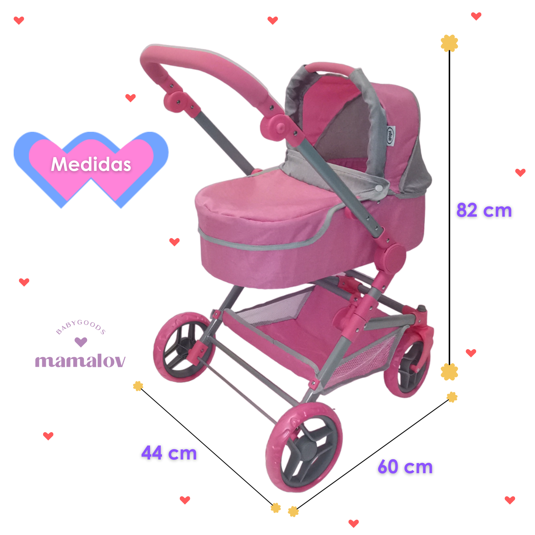 Carriolita De Juguete 3en1 Para Muñecas Ibaby Combo Tré Rosa