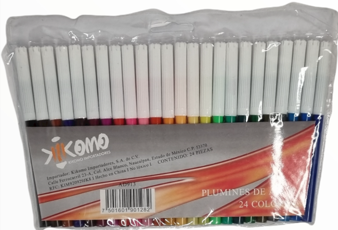 Paquete Con 24 Plumines Escolares Diferentes Colores