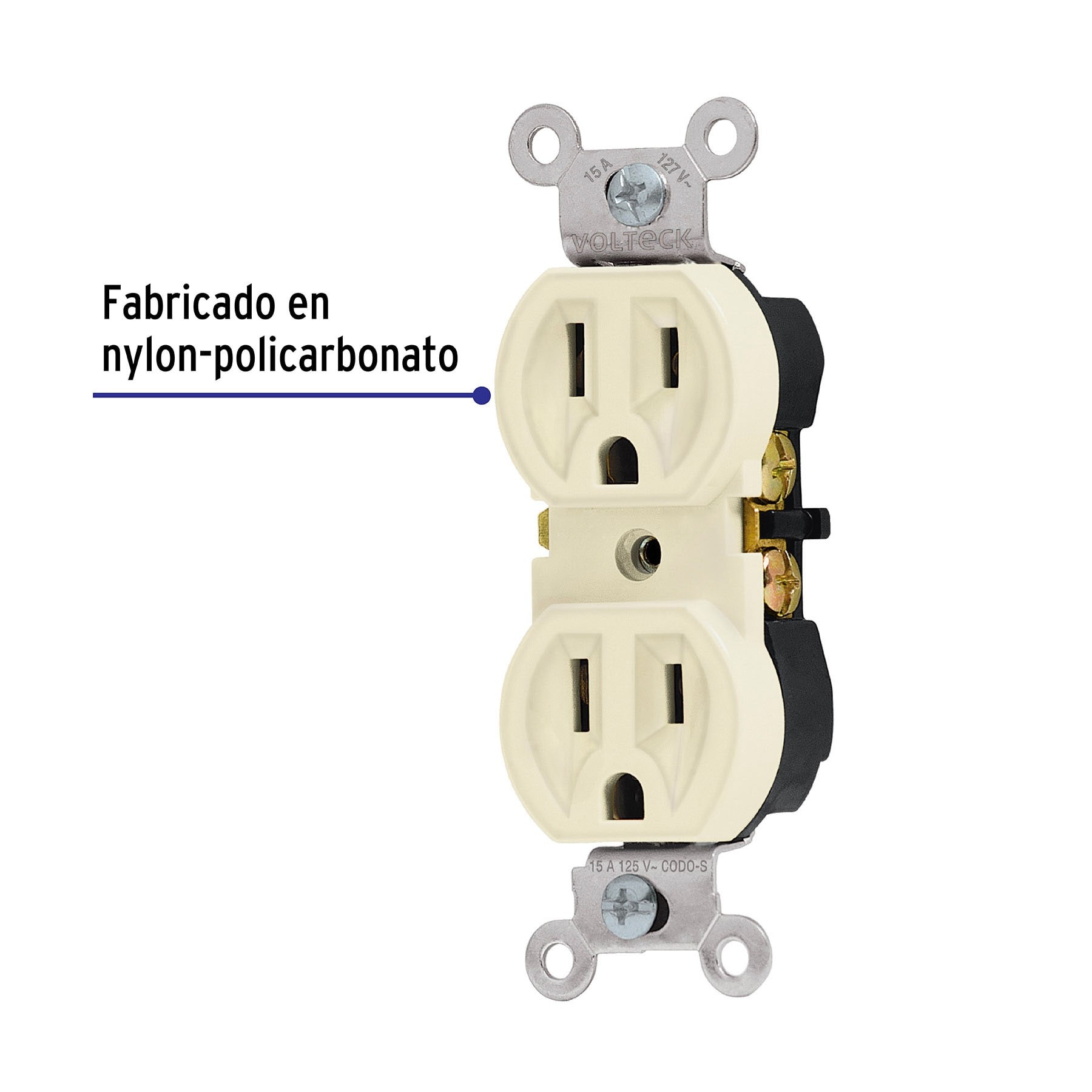 CONTACTO DÚPLEX, 2 POLOS 3 HILOS, STANDARD, MARFIL VOLTECK 46102