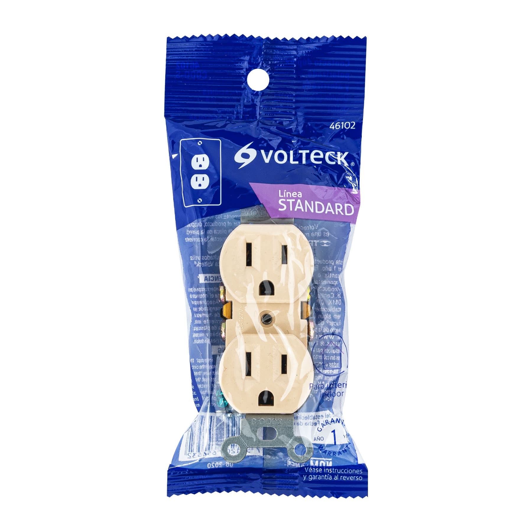 CONTACTO DÚPLEX, 2 POLOS 3 HILOS, STANDARD, MARFIL VOLTECK 46102