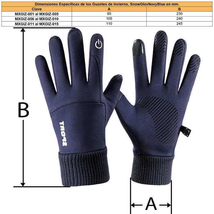 Guantes de Invierno con Forro MXGIW-013-1 3 Pares XL Negro 110mm x 245mm Poliéster y Vellón Sensibilidad Pantalla Táctil, SnowGlovBlack