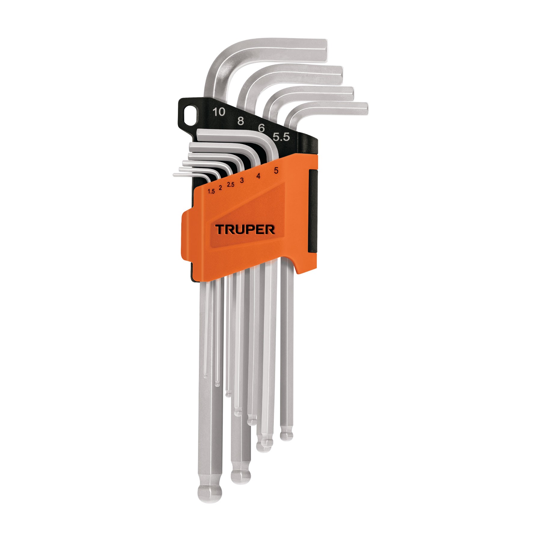 JUEGO 10 LLAVES ALLEN LARGAS MM PUNTA BOLA CON ORGANIZADOR TRUPER 13644