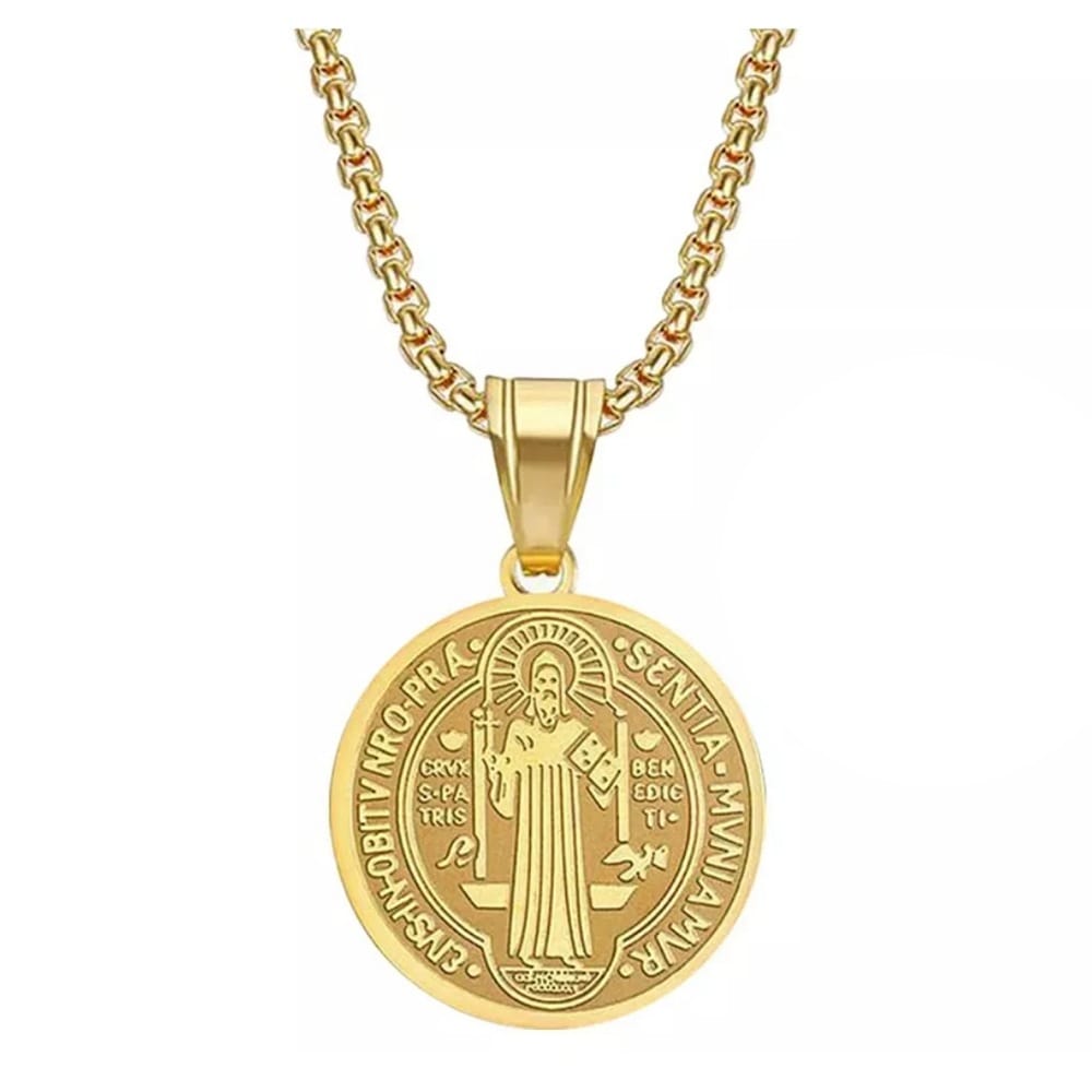 Collar San Benito Medalla Nursia Cadena Acero Inoxidable