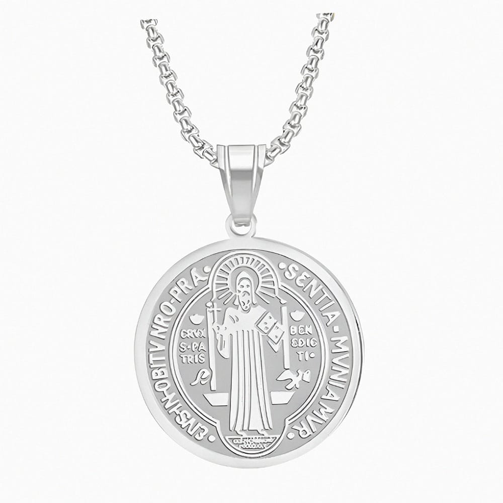 Collar San Benito Medalla Nursia Cadena Acero Inoxidable
