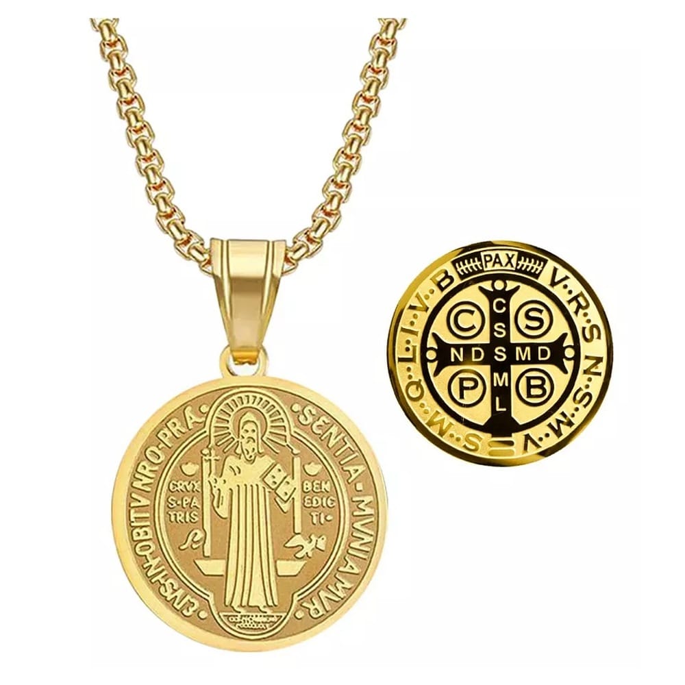 Collar San Benito Medalla Nursia Cadena Acero Inoxidable