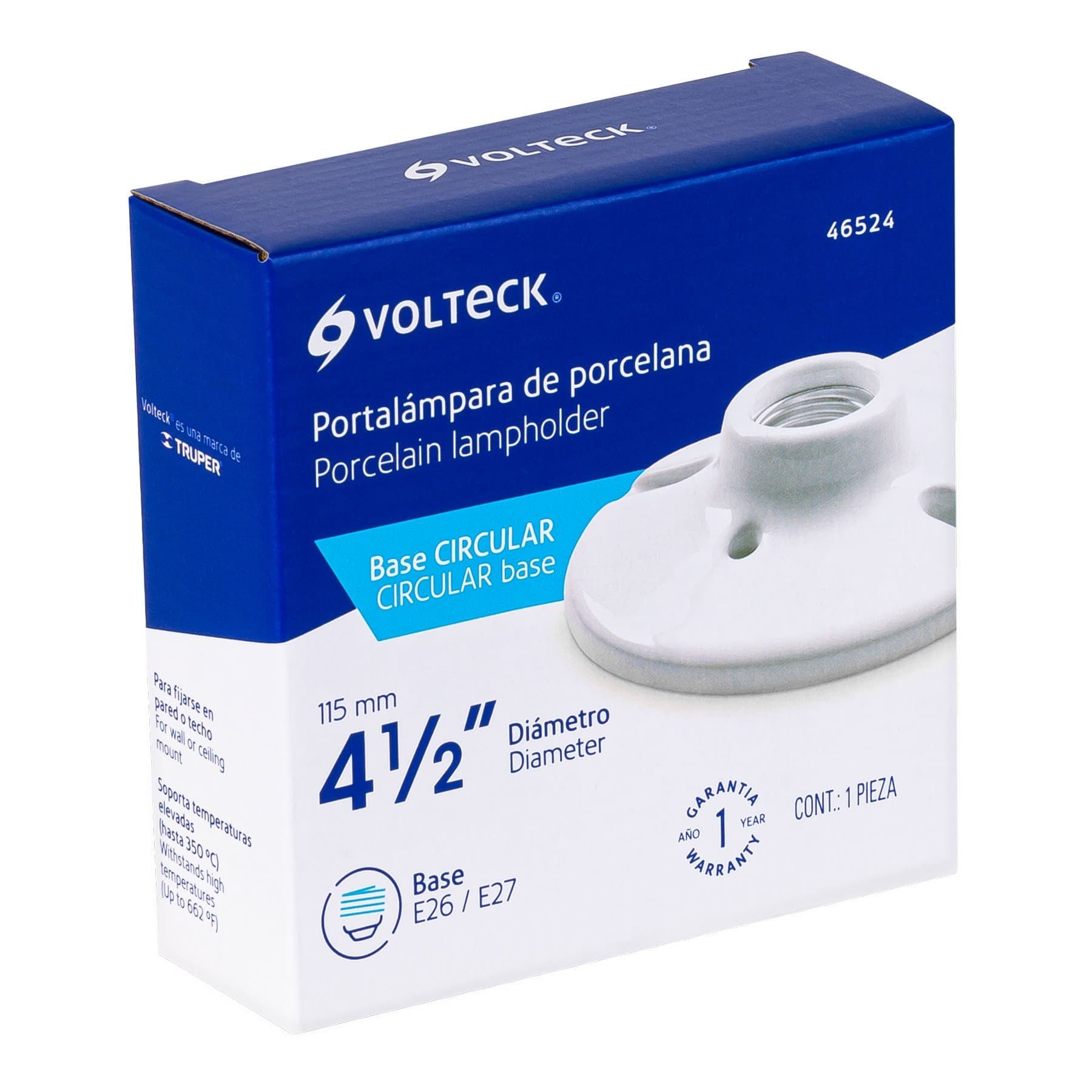 PORTALÁMPARA DE PORCELANA, 4-1/2", REDONDA, VOLTECK 46524