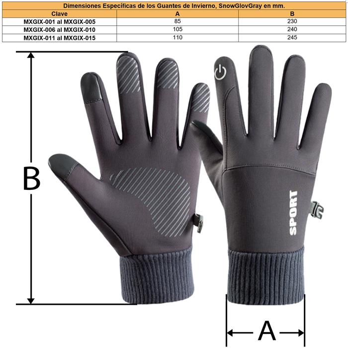 Guantes Antifrío Térmicos MXGIX-006-1 1 Par L Gris 105mm x 240mm Poliéster y Vellón Sensibilidad Pantalla Táctil, SnowGlovGray