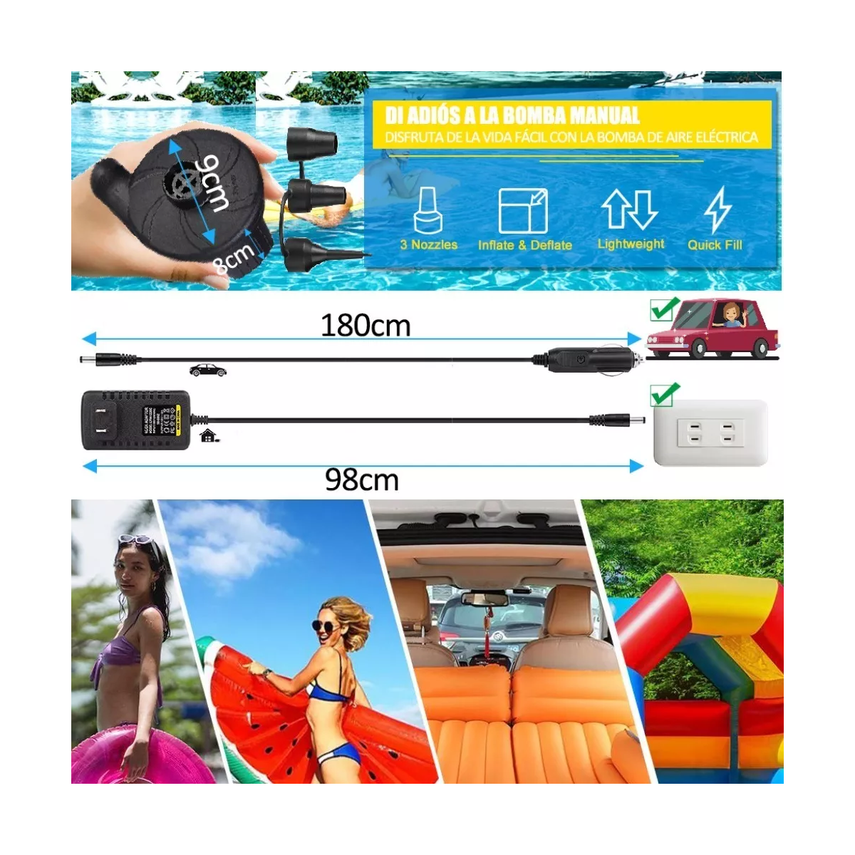 Bomba De Aire Eléctrica Para Colchones Y Piscinas Inflables
