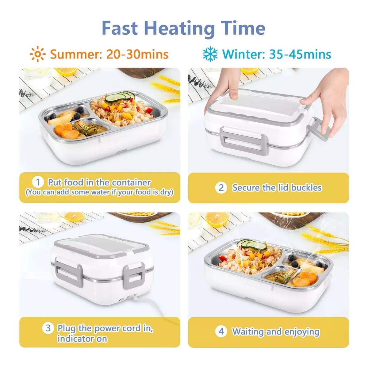 Inoxidable Lonchera Eléctrica Para Coche Y Oficina 2 En 1 Blanco