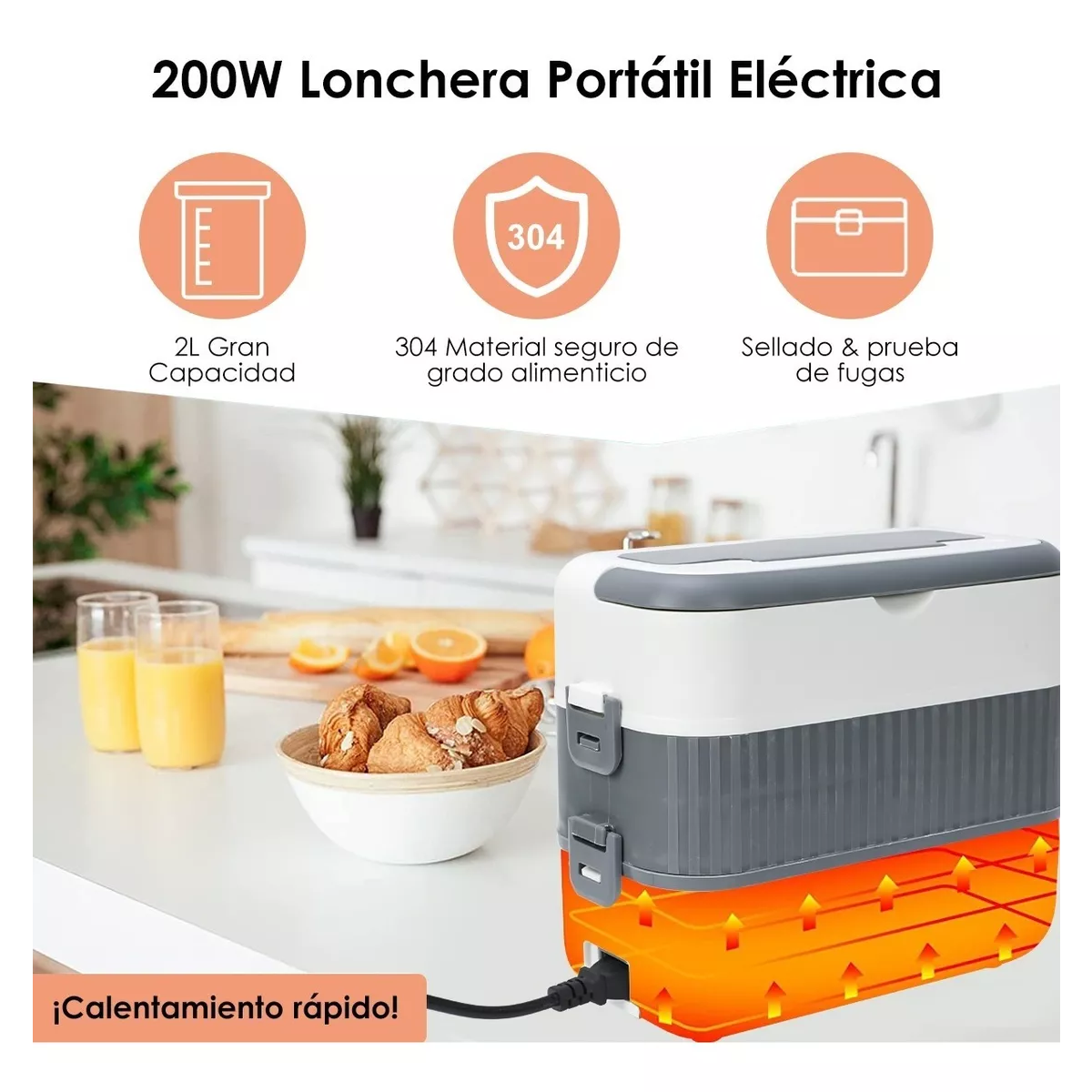 Lonchera Eléctrica Portátil Calentador Alimentos Doblecapa2l