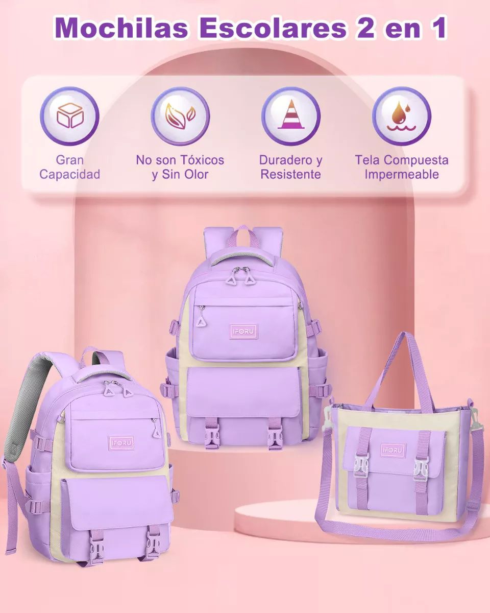 Mochila Escolar Viaje Bolsa Para Laptop 15.6 Inch Iforu 30 L color VIOLETA
