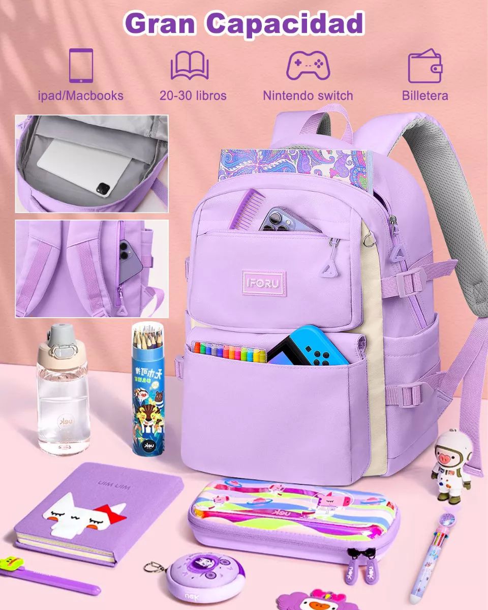 Mochila Escolar Viaje Bolsa Para Laptop 15.6 Inch Iforu 30 L color VIOLETA