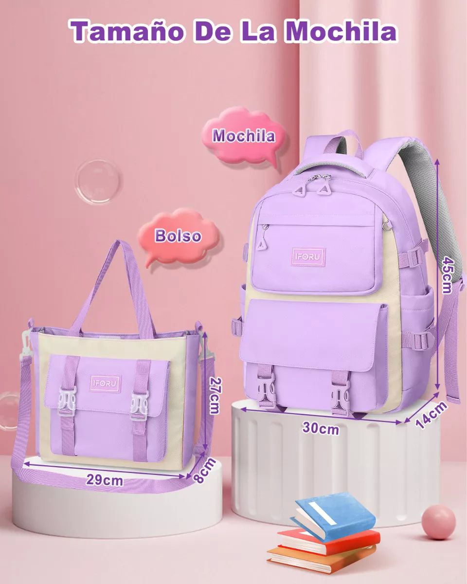 Mochila Escolar Viaje Bolsa Para Laptop 15.6 Inch Iforu 30 L color VIOLETA