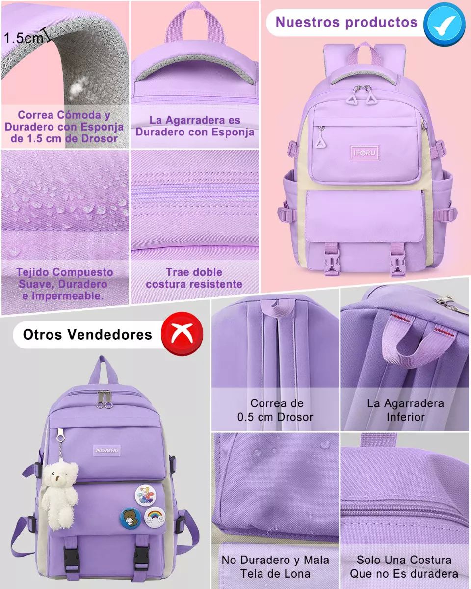Mochila Escolar Viaje Bolsa Para Laptop 15.6 Inch Iforu 30 L color VIOLETA