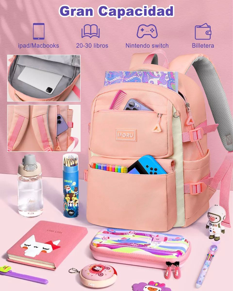 Mochila Escolar Viaje Bolsa Para Laptop 15.6 Inch Iforu 30 L color ROSA