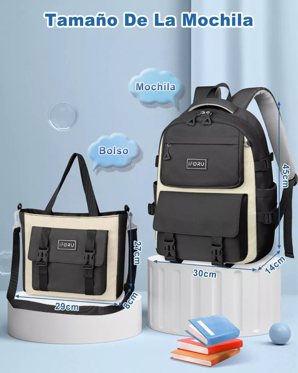 Mochila Escolar Viaje Bolsa Para Laptop 15.6 Inch Iforu 30 L color NEGRO