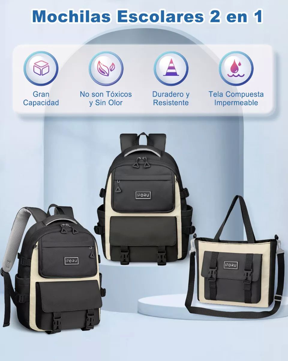Mochila Escolar Viaje Bolsa Para Laptop 15.6 Inch Iforu 30 L color NEGRO