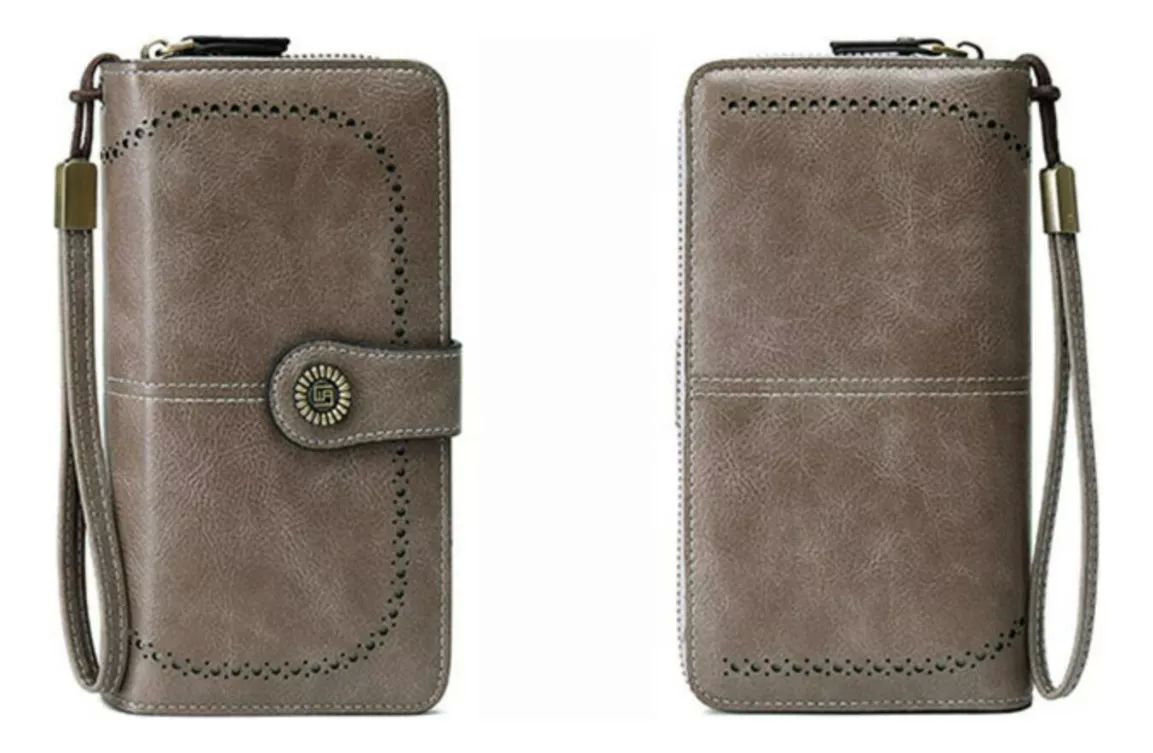 Cartera Para Mujer Gran Capacidad,billetera Con Bloqueo Rfid color GRIS