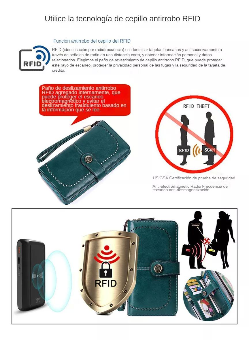 Cartera Para Mujer Gran Capacidad,billetera Con Bloqueo Rfid color GRIS