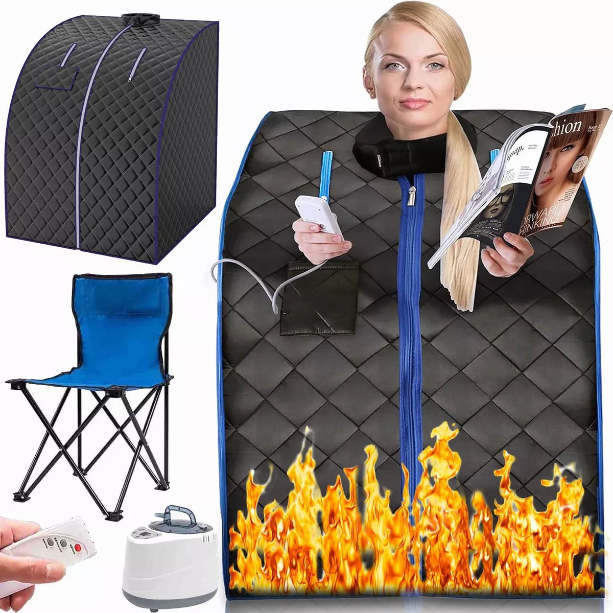 Baño Vapor Spa Sauna Portatil Con Silla Plegable 1000 W 2,6l