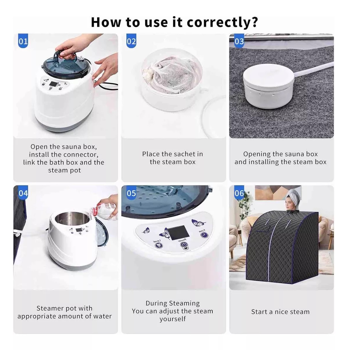 Baño Vapor Spa Sauna Portatil Con Silla Plegable 1000 W 2,6l