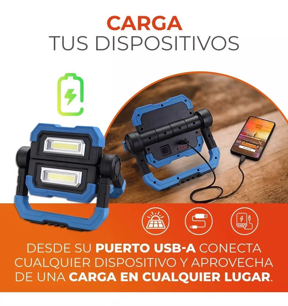 Lámpara De Trabajo Recargable 10w 360 Power Bank Tecnolite