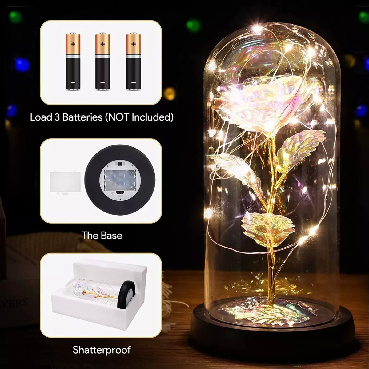 Regalo Perfecto Romántico De Flor De Rosa Eterna Con Luz Led