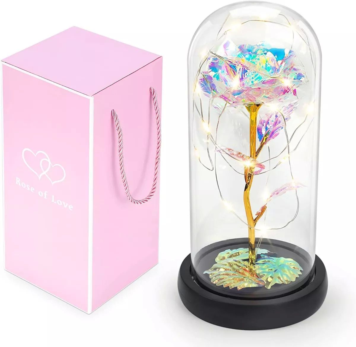 Regalo Perfecto Romántico De Flor De Rosa Eterna Con Luz Led