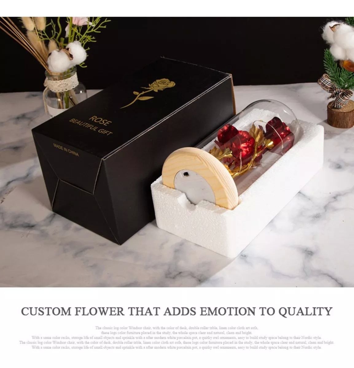 Flores Artificiales Rosa Eterna Hoja Oro Regalos Para Mujer