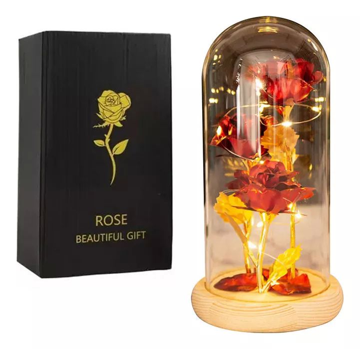 Flores Artificiales Rosa Eterna Hoja Oro Regalos Para Mujer