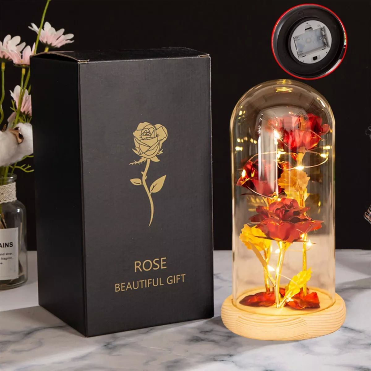 Flores Artificiales Rosa Eterna Hoja Oro Regalos Para Mujer