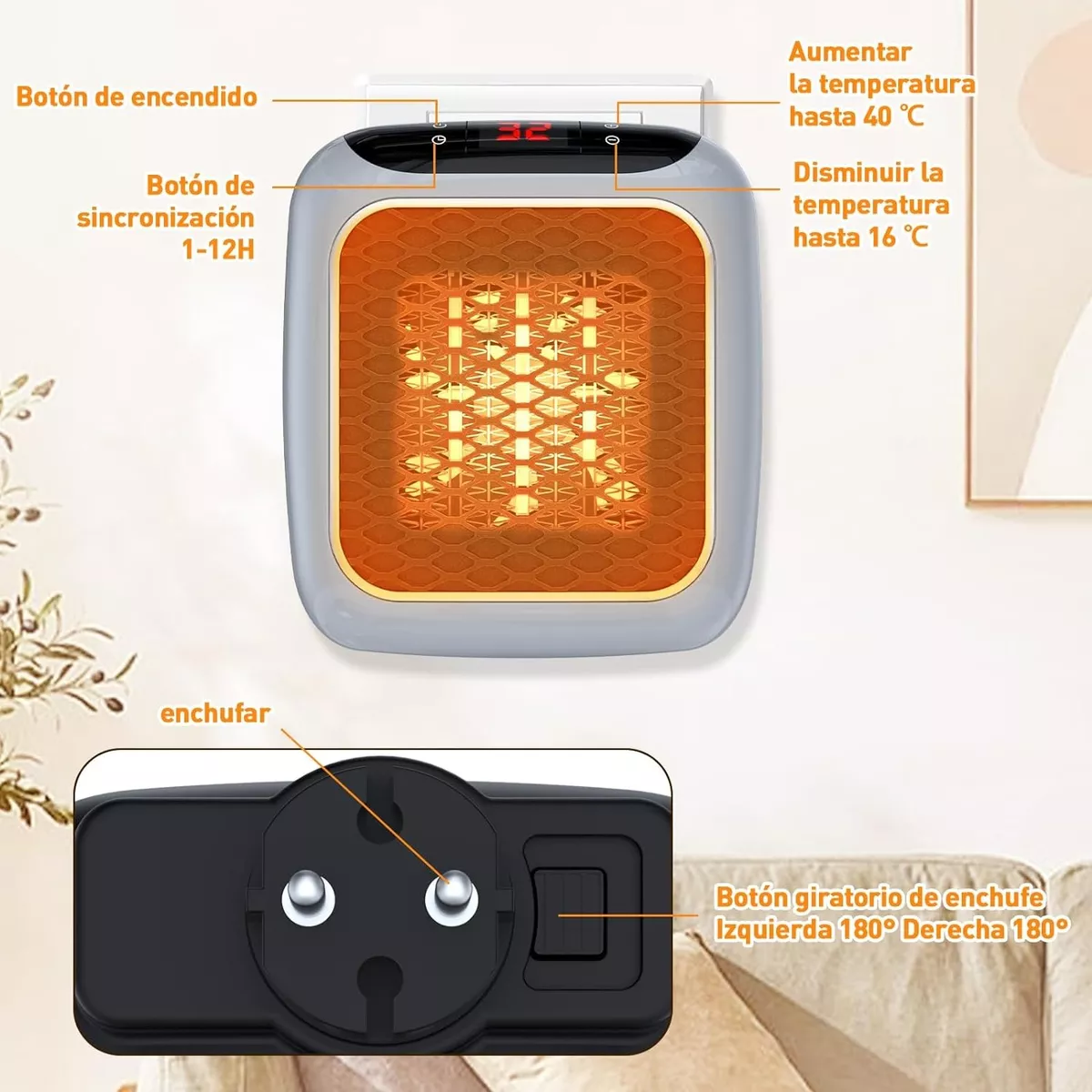 Mini Calefactor De Aire Electrico Portátil 800w 2 Ajustable