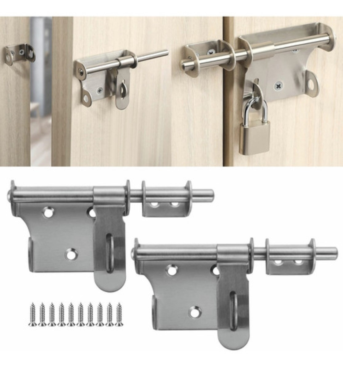 Pasador Cerrojo Para Puerta Cerradura Acero Inoxidable 2 Pcs Plata 