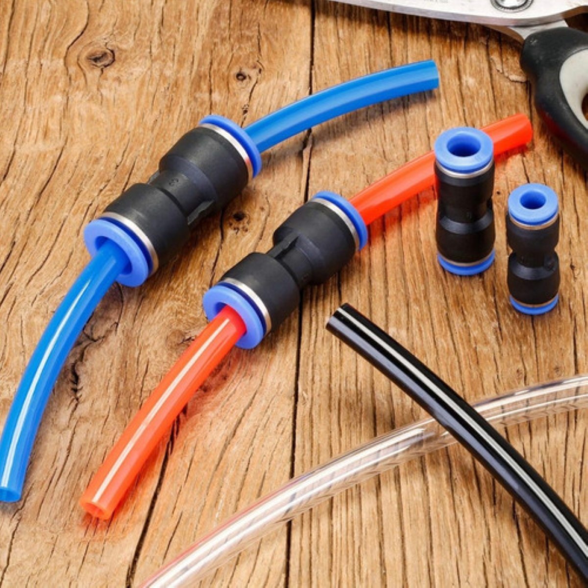 Union Rapida Recta Neumatica Para Manguera 6/8/10/12mm 40 Pz, Negro linea Azul