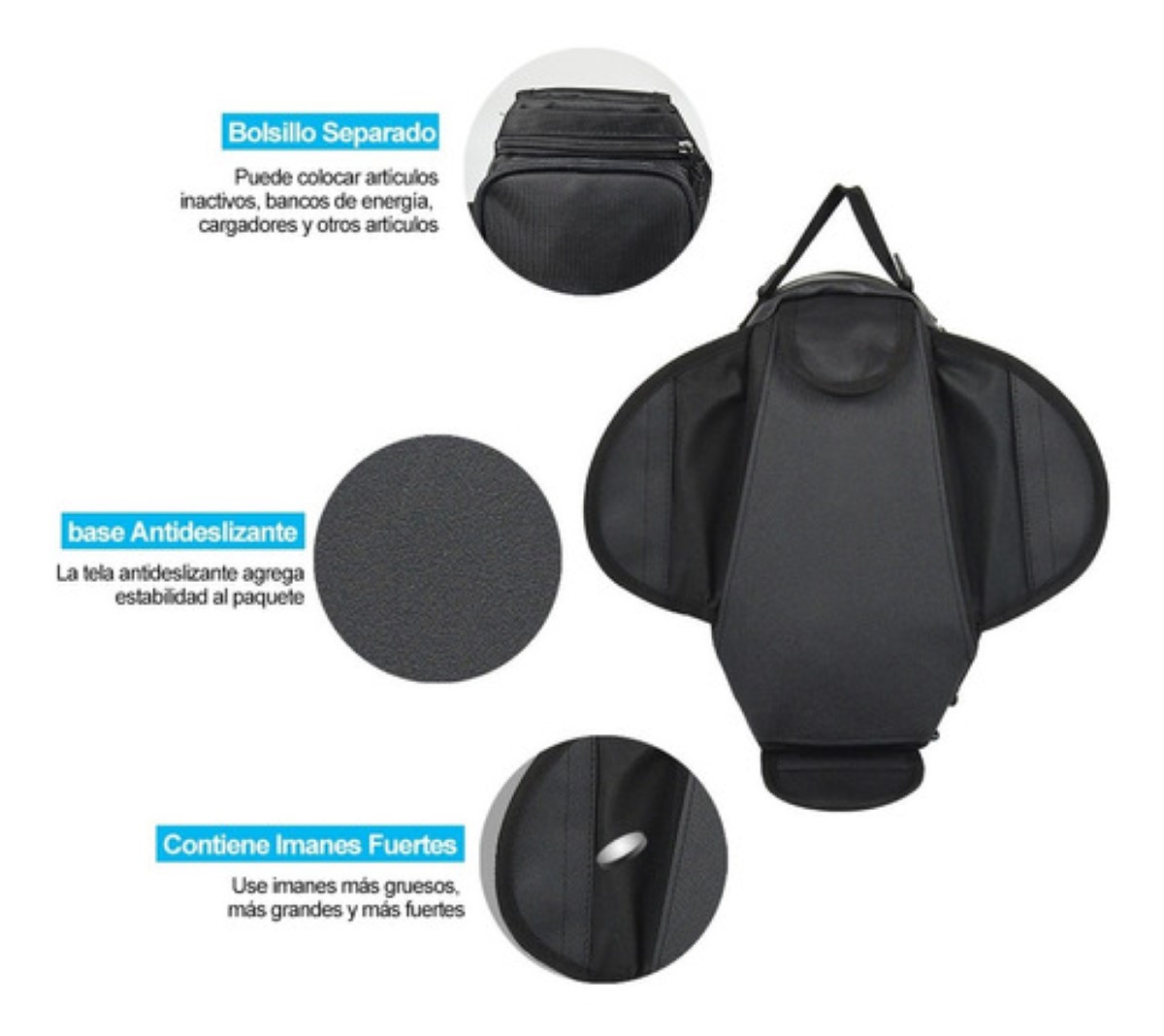 Bolsa De Depósito Mochila Para Moto Con Imanes Tanque Bolsa nEGRO