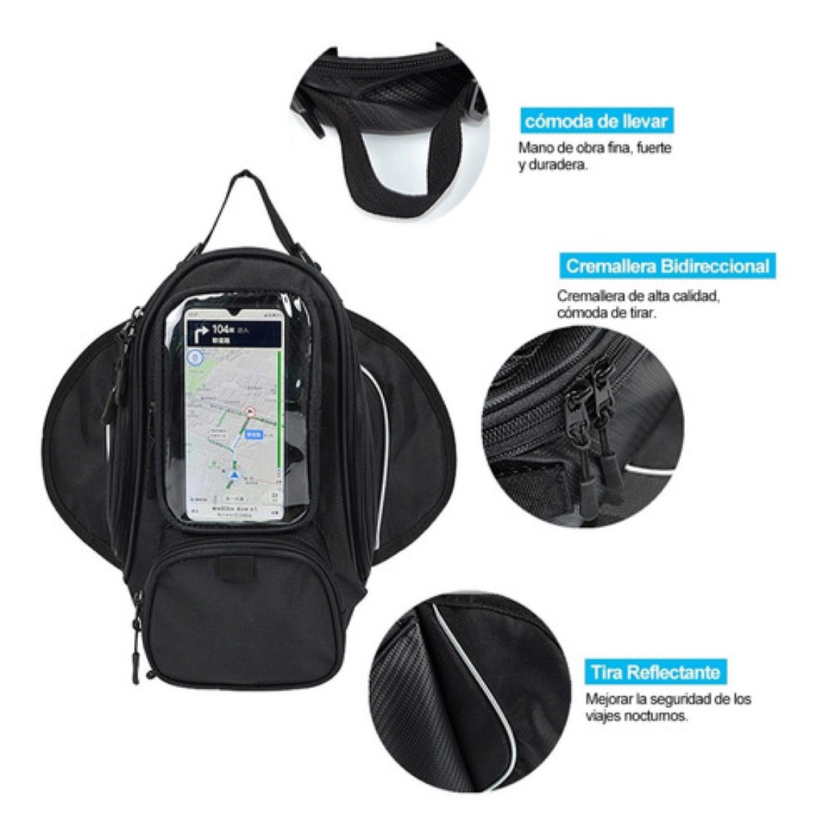 Bolsa De Depósito Mochila Para Moto Con Imanes Tanque Bolsa nEGRO