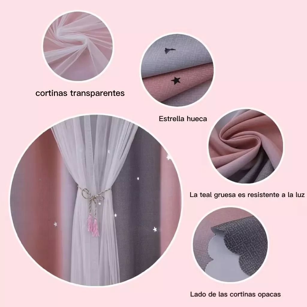 Cortinas de niña black out de estrellas (2 paneles)