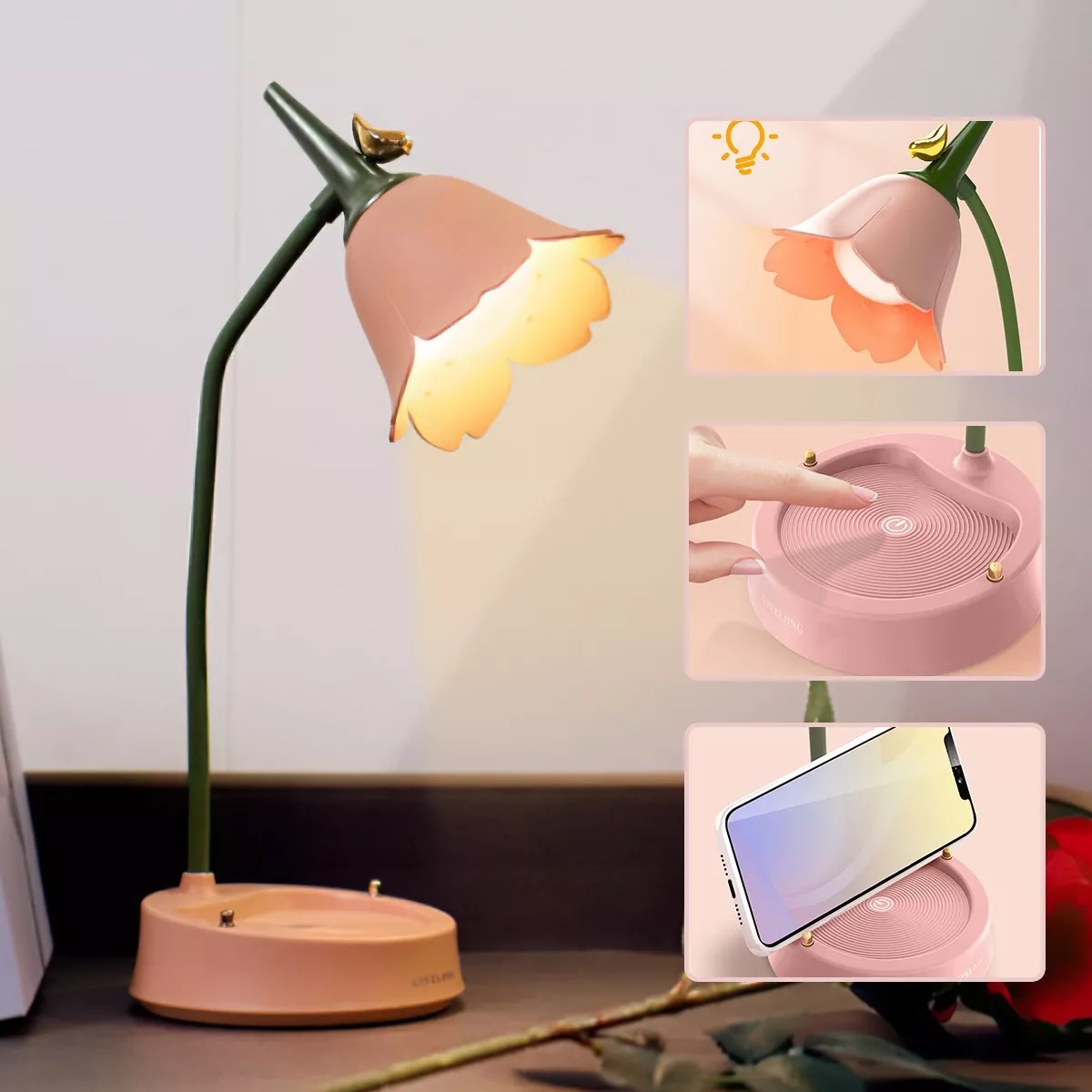 Lámpara De Escritorio De Flores Ajustable Lámpara Led Táctil
