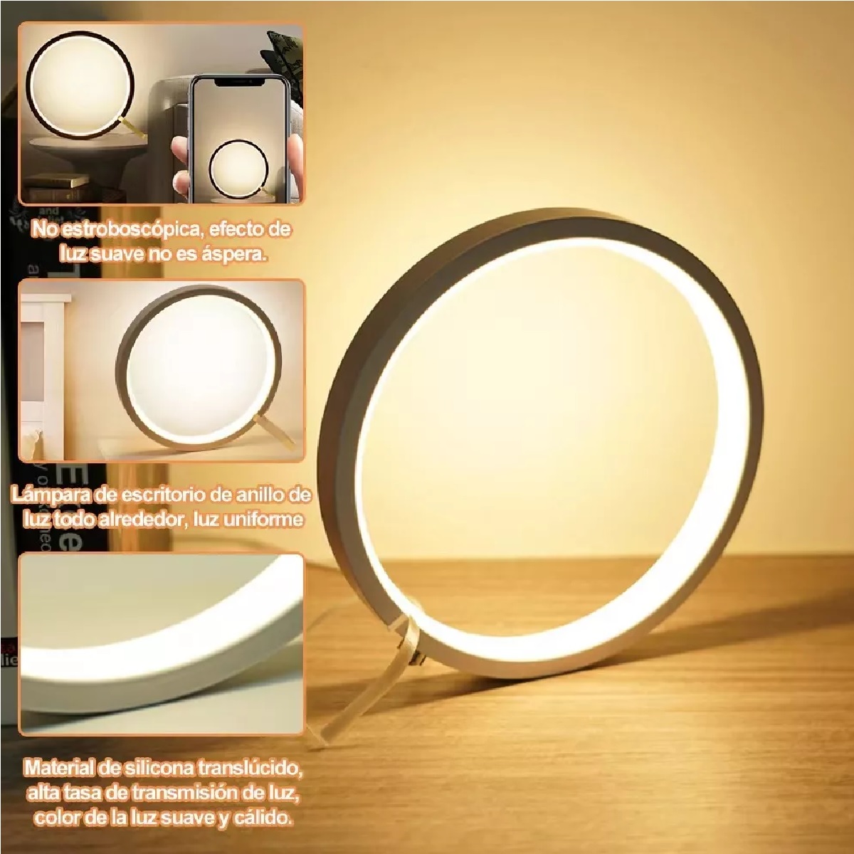 Lámpara De Escritorio Led Anular Mesa Protección Ocular Usb