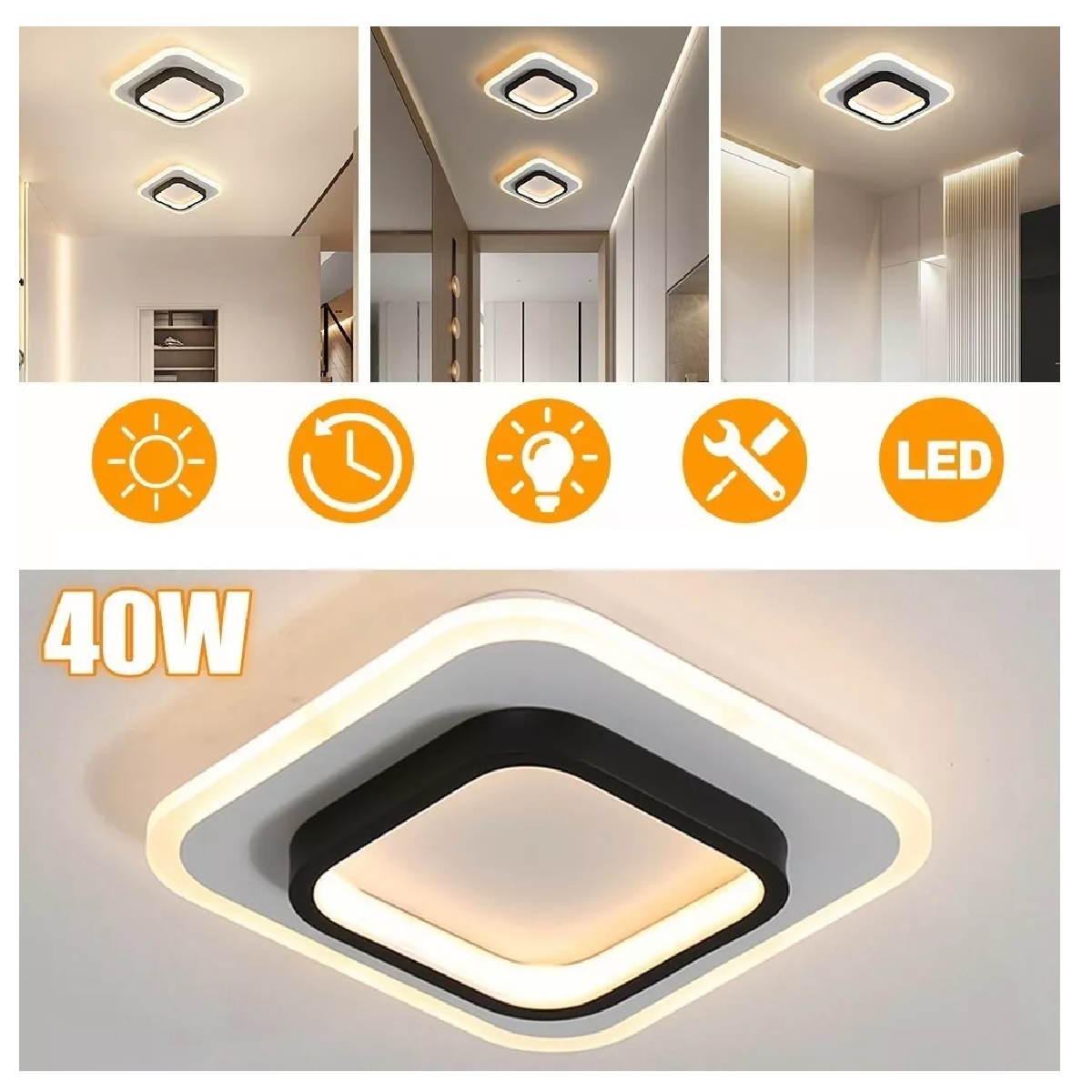 Lámpara De Techo Plafón Led Curva Moderna Luz Calida Cuadrada