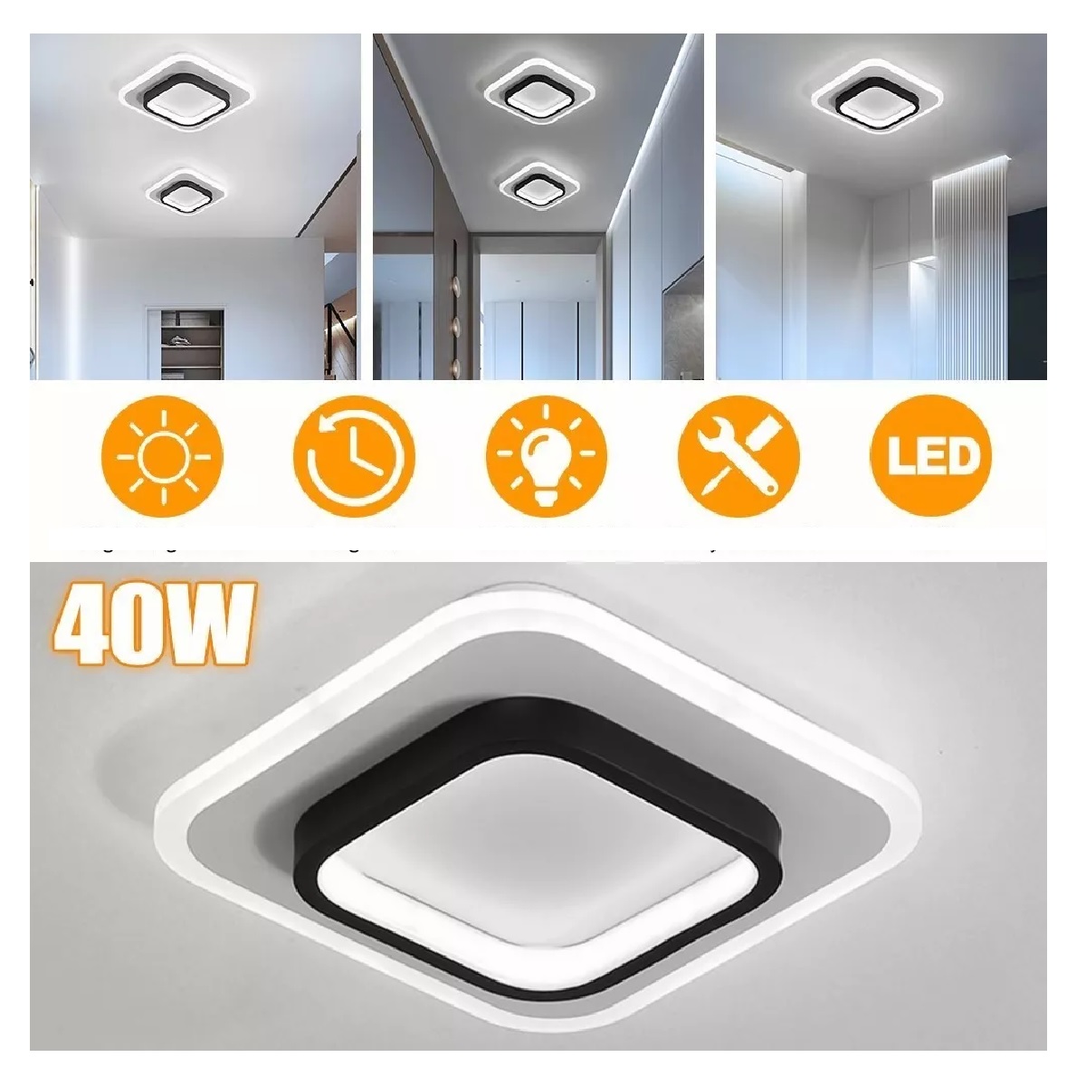 Lámpara De Techo Plafón Led Curva Moderna Luz Fria Cuadrada