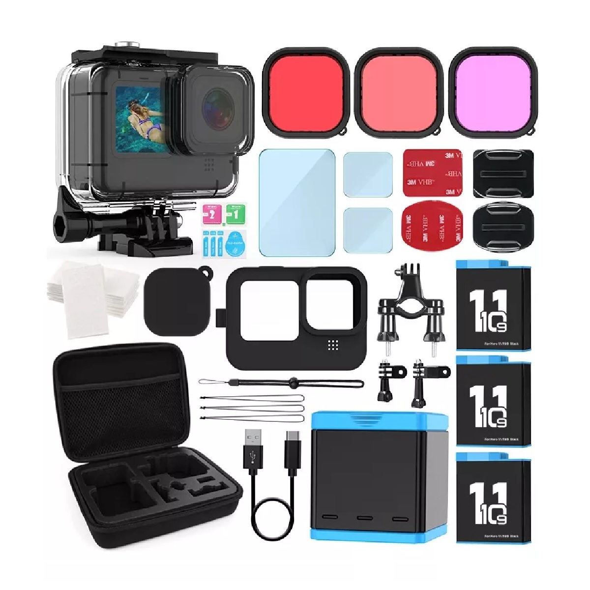 Kit De Accesorios Con 3 Baterías Para Gopro Hero 11 10 9
