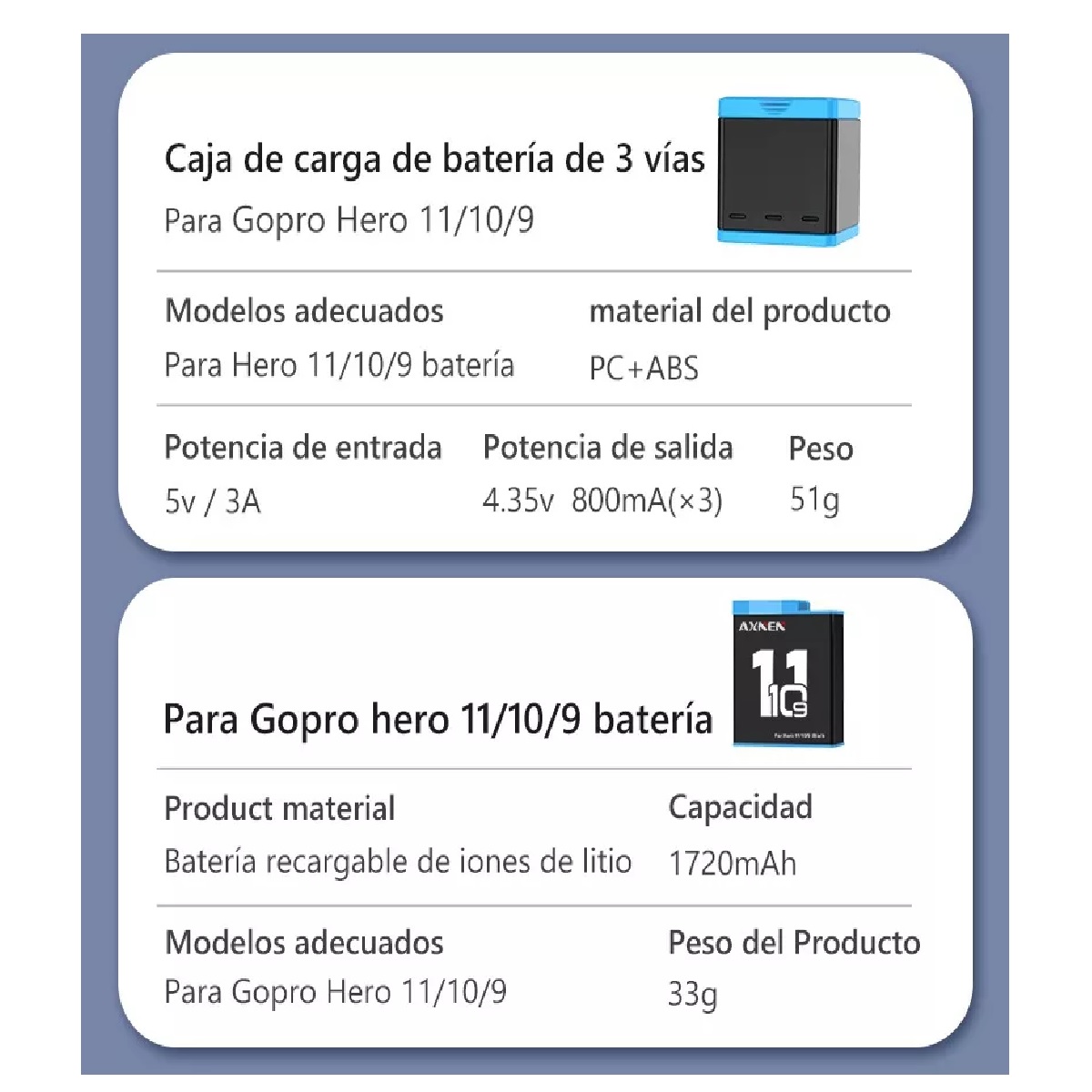 Kit De Accesorios Con 3 Baterías Para Gopro Hero 11 10 9