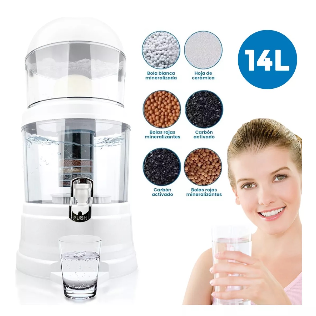 14 Litros Filtro De Agua Purificador Alcalino Mineralizador