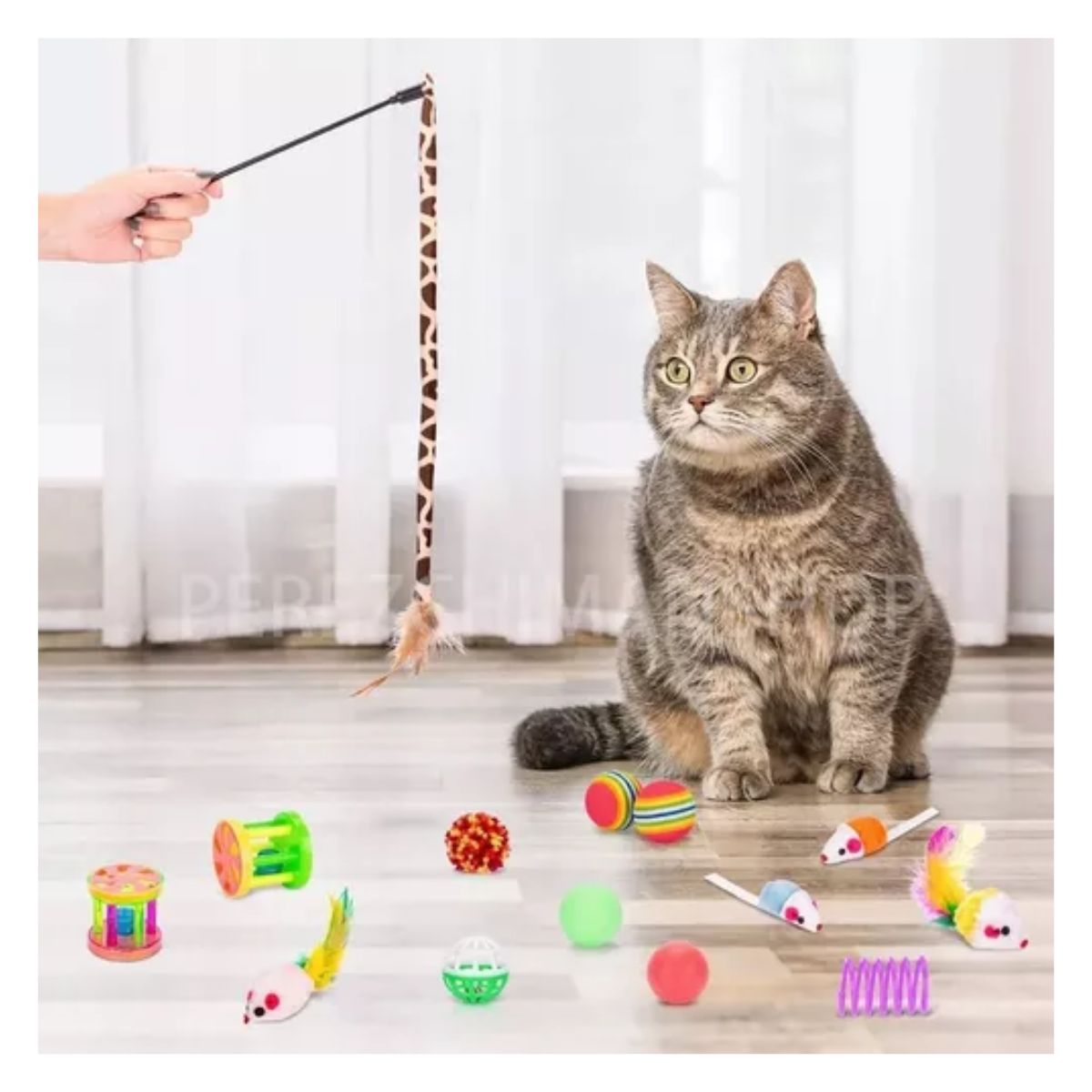 Juguetes Para Gato 33 Pz Pluma Varita Bola Túnel Casa Ratone Multicolor