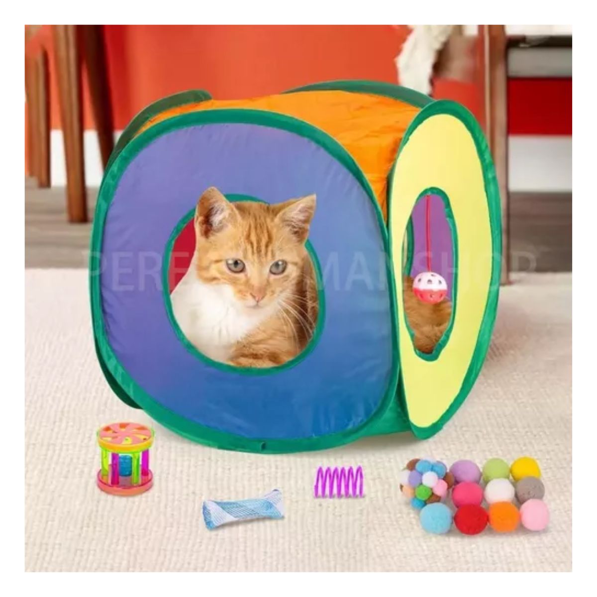 Juguetes Para Gato 33 Pz Pluma Varita Bola Túnel Casa Ratone Multicolor