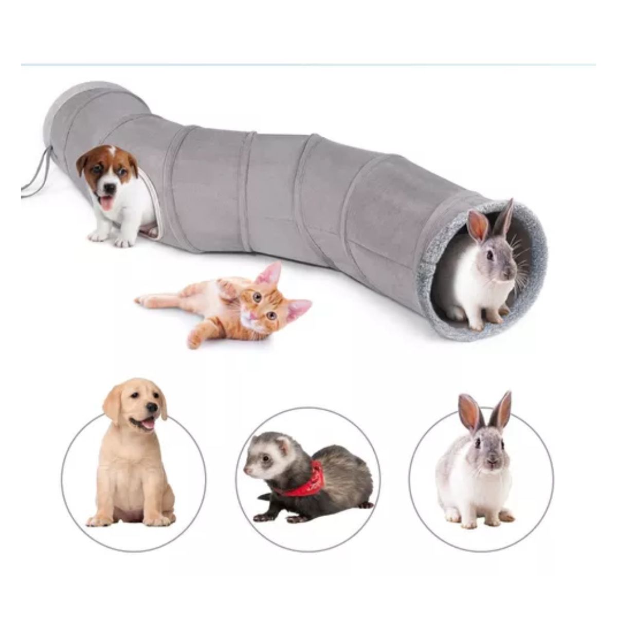 Túnel Plegable Para Gato Con Bola Colgante, Forma De S 124cm Gris 
