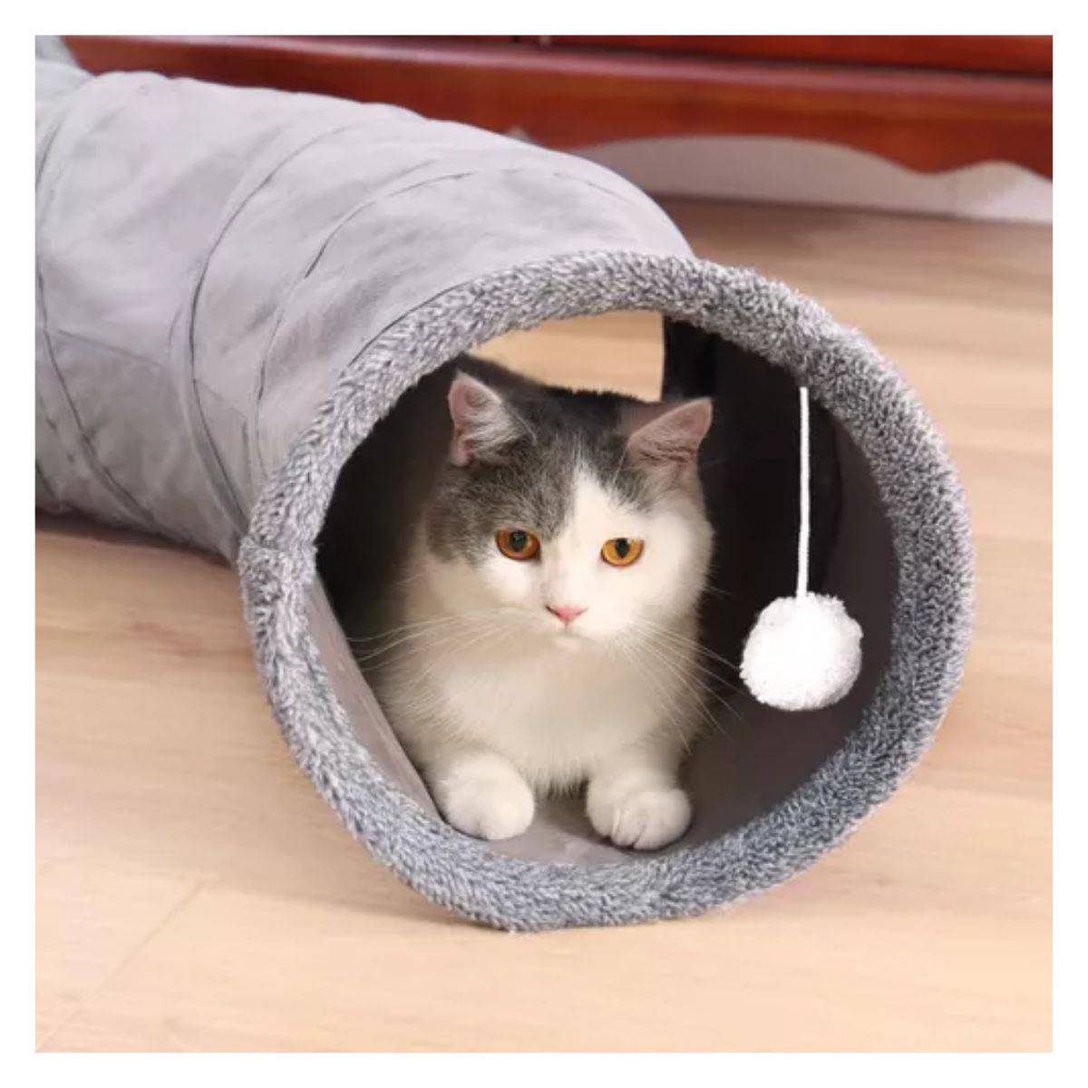 Túnel Plegable Para Gato Con Bola Colgante, Forma De S 124cm Gris 